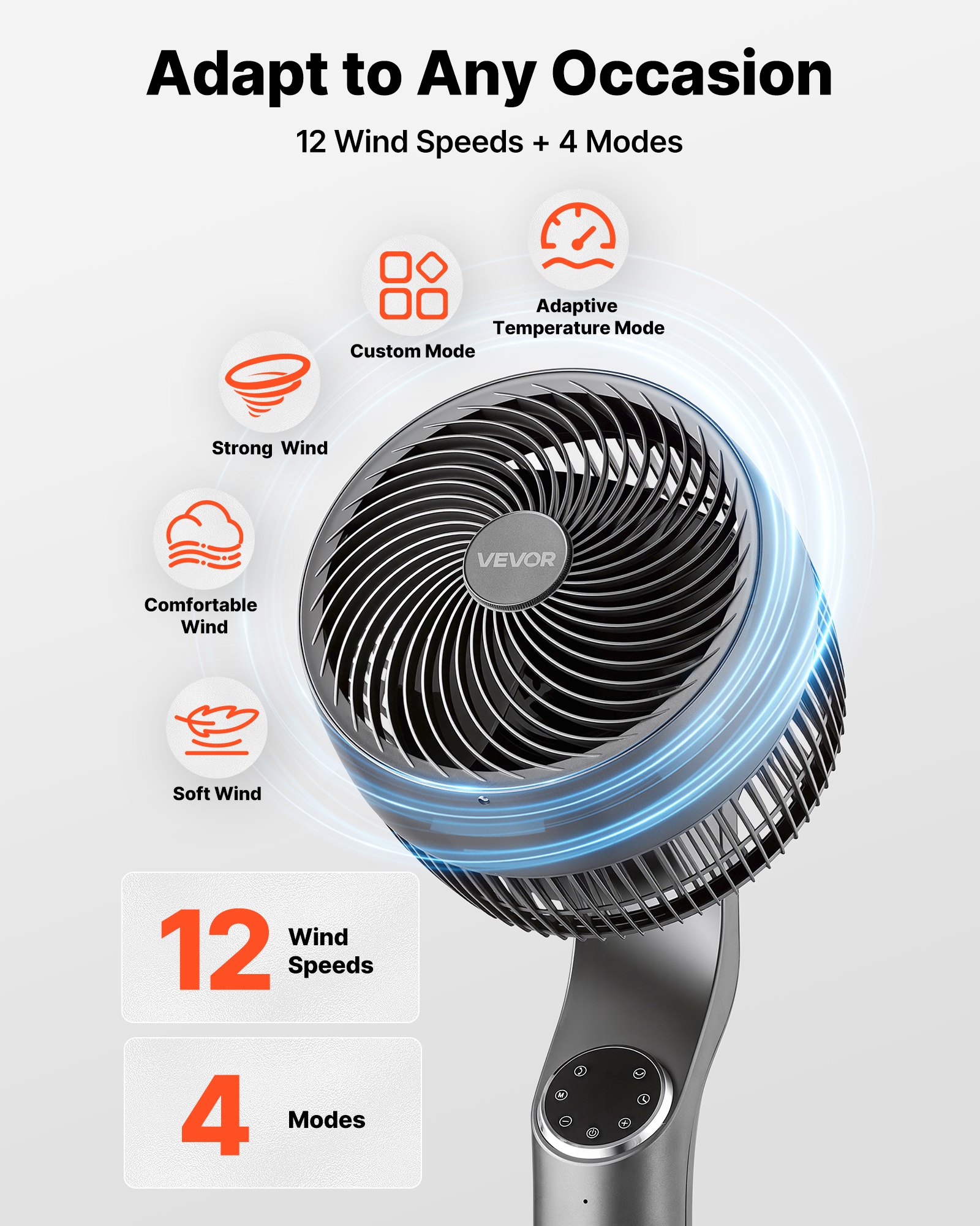 9-Inch Pedestal Fan, 80� Oscillating Standing Floor Fan With Quite DC Motor, Remote Control, 9 Speeds & 4 Smart… - 3