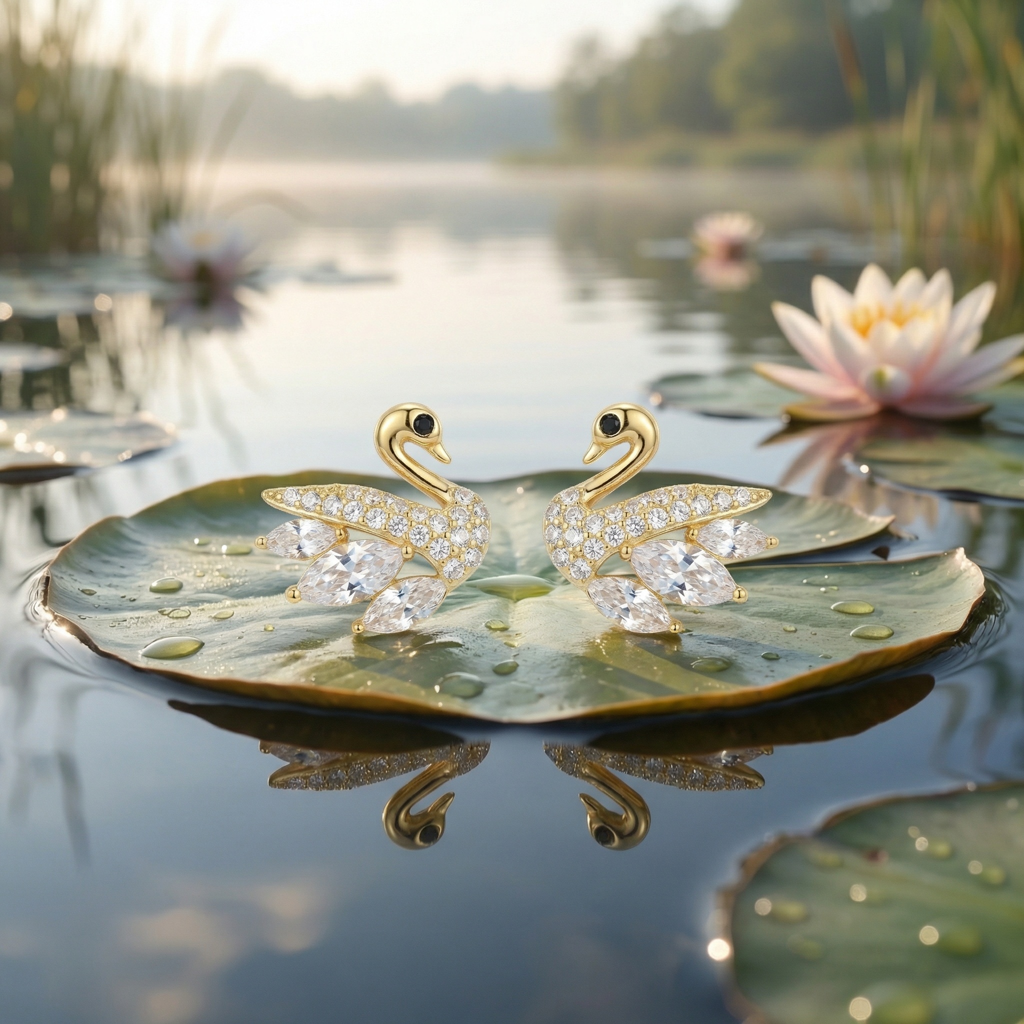 925 Sterling Silver Elegant Sparkling Swan-Shaped Stud Earrings with Marquise and Round Crystals 