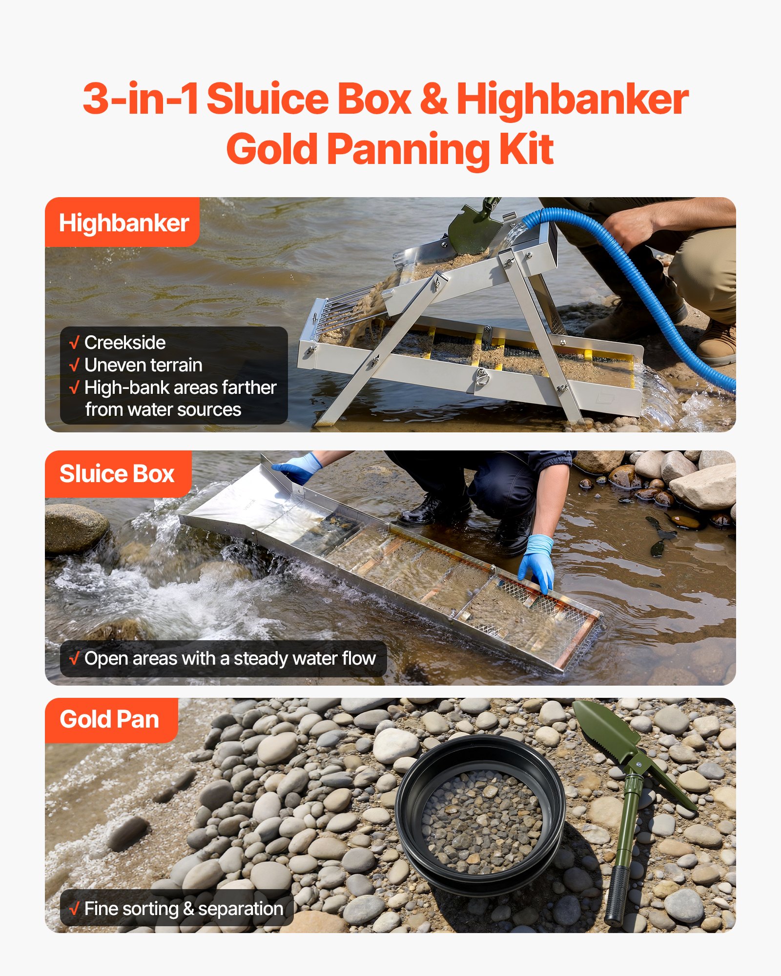 Highbanker Gold Panning Kit, 50" 3-in-1 Folding High Banker Gold Sluice Box, 26 PCS Portable Mining… image 2