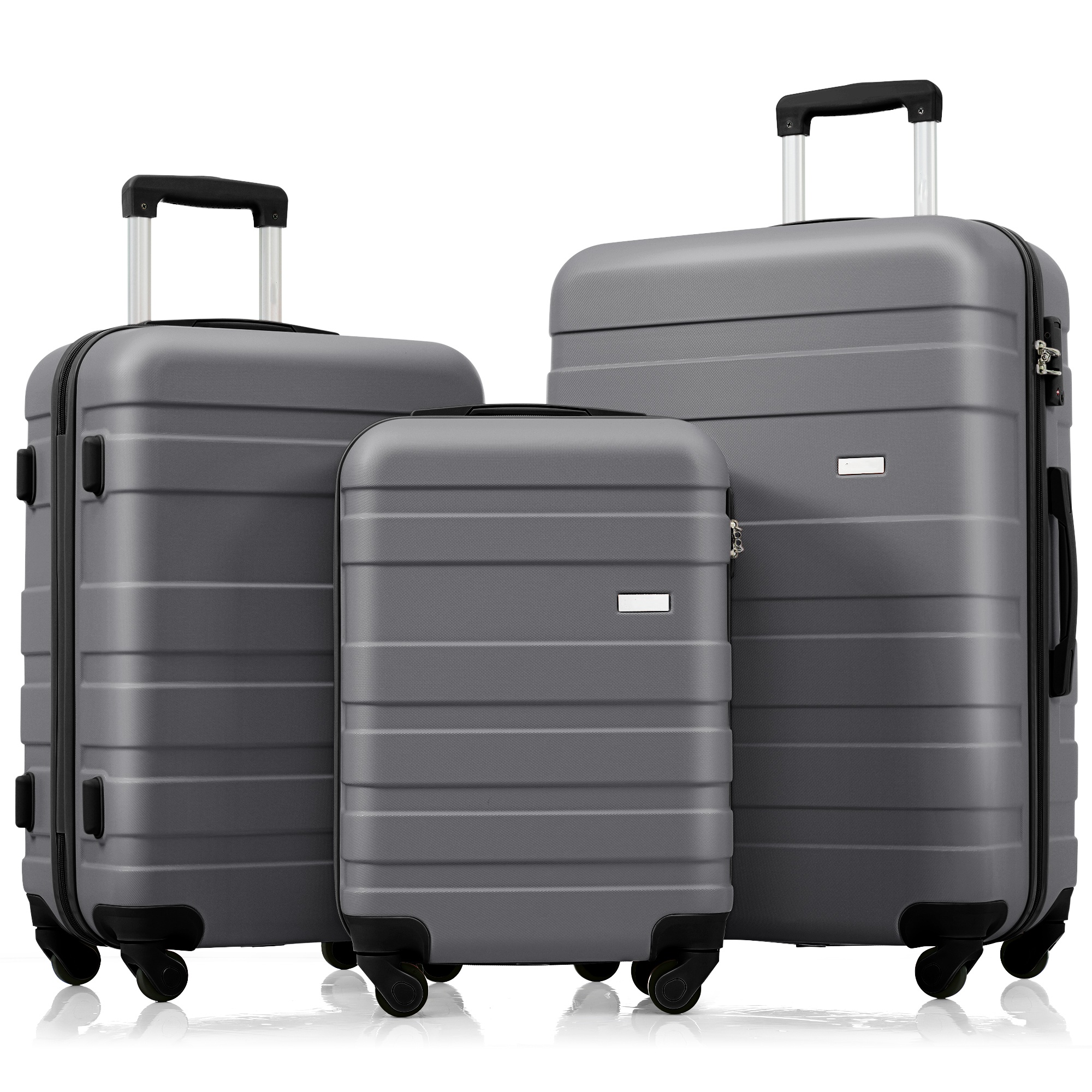 Luggage Sets New Model ABS Hardshell 3pcs Clearance Luggage Hardside Lightweight Durable Suitcase Sets Spinner Wheels Suitcase With TSA Lock 20 24 28 Grey