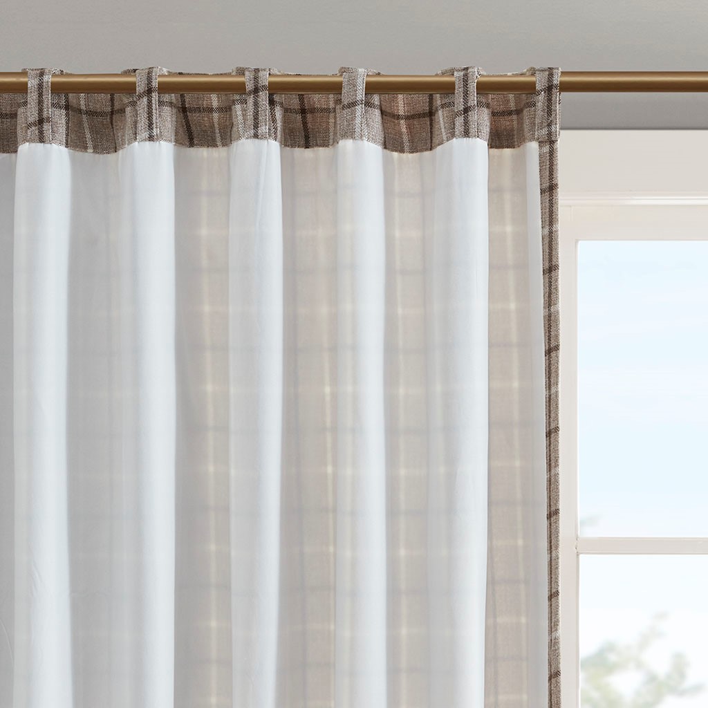 Plaid Rod Pocket And Back Tab Curtain Panel With Fleece Lining Brown 50x95 image 4