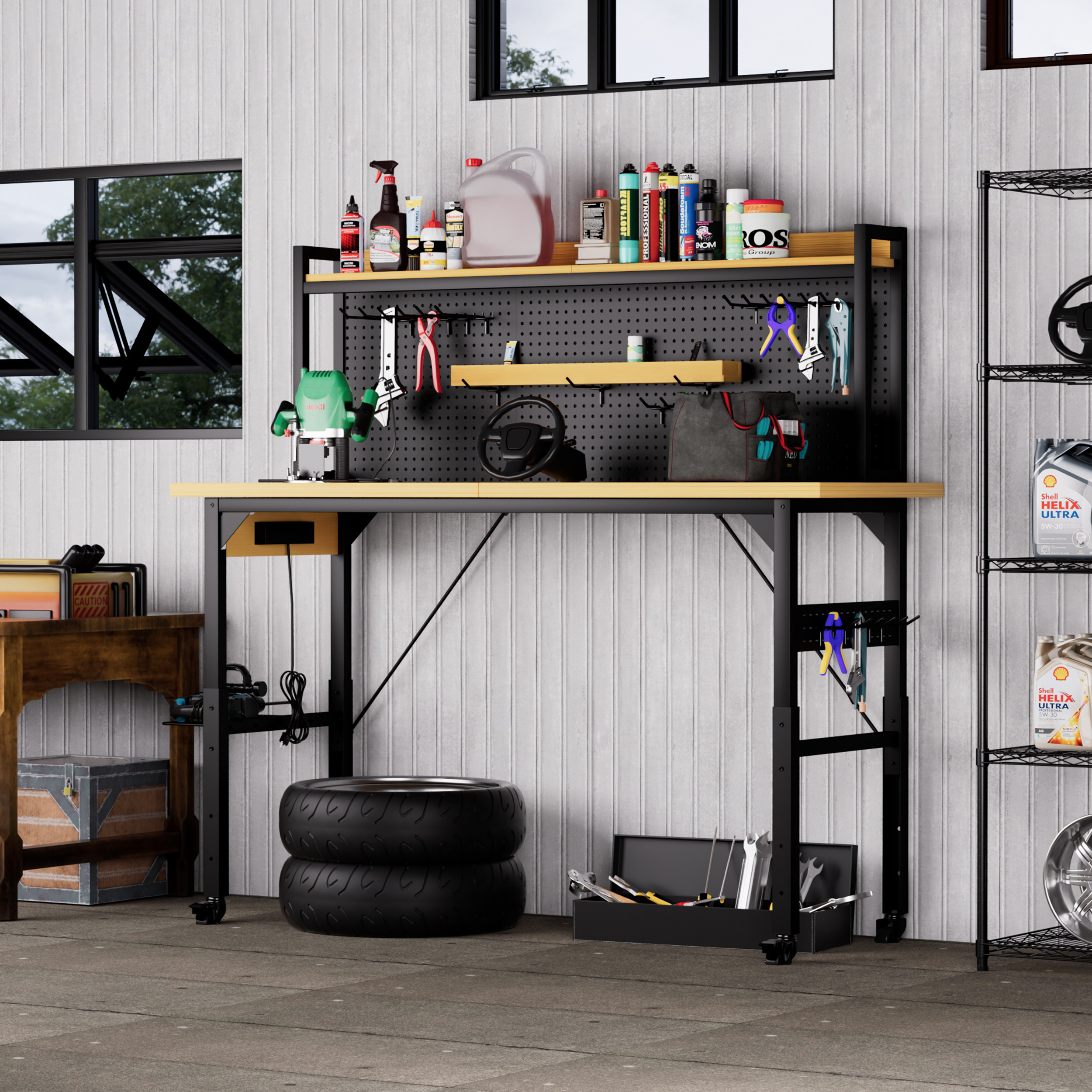 71 Adjustable Workbench with Pegboard β photo 5