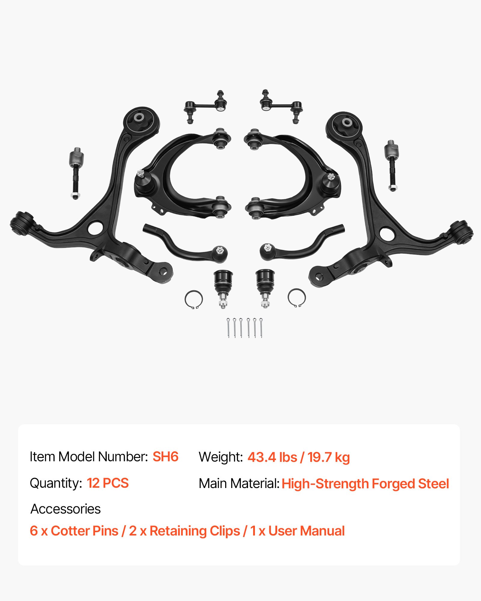 Front Upper Lower Control Arms, OEM Suspension Kit Compatible With 2004-2008 ACURA TSX, 2003-2007 Honda Accord Sedan/Coupe (2.4L Gas Engine Only) - 12PCS