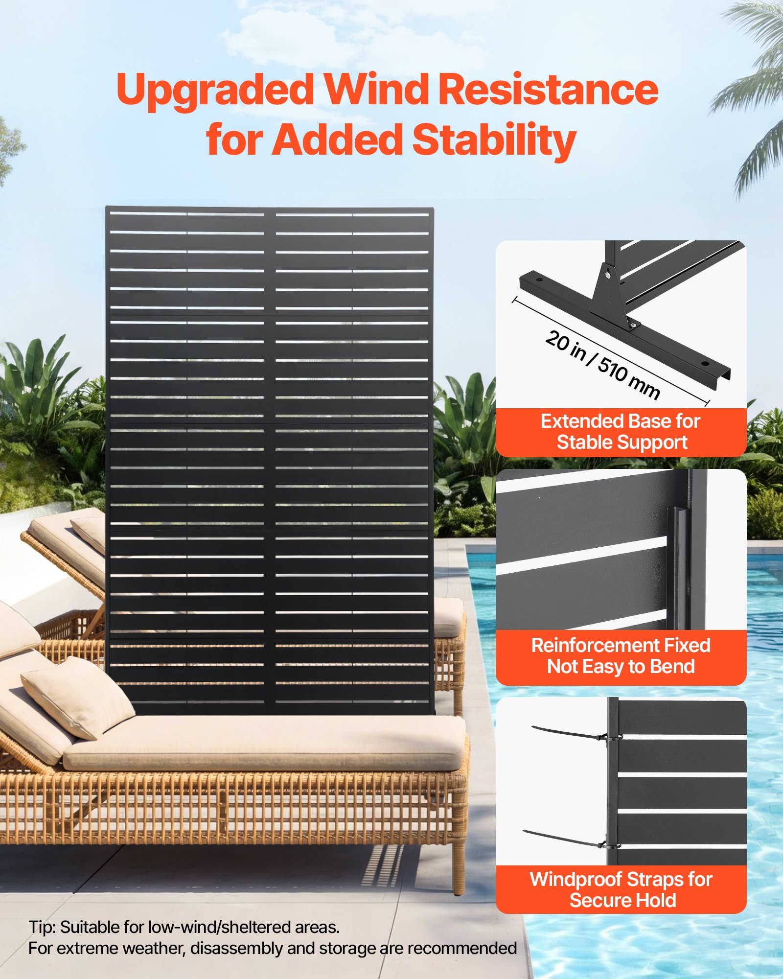 Metal Privacy Screen, 44" W X 72" H Freestanding Modern Privacy Fence, Garden Divider Panel With Extended Base & Reinforcement Fixed, Freestanding Outdoor Divider For Garden, Indoor, Courtyard