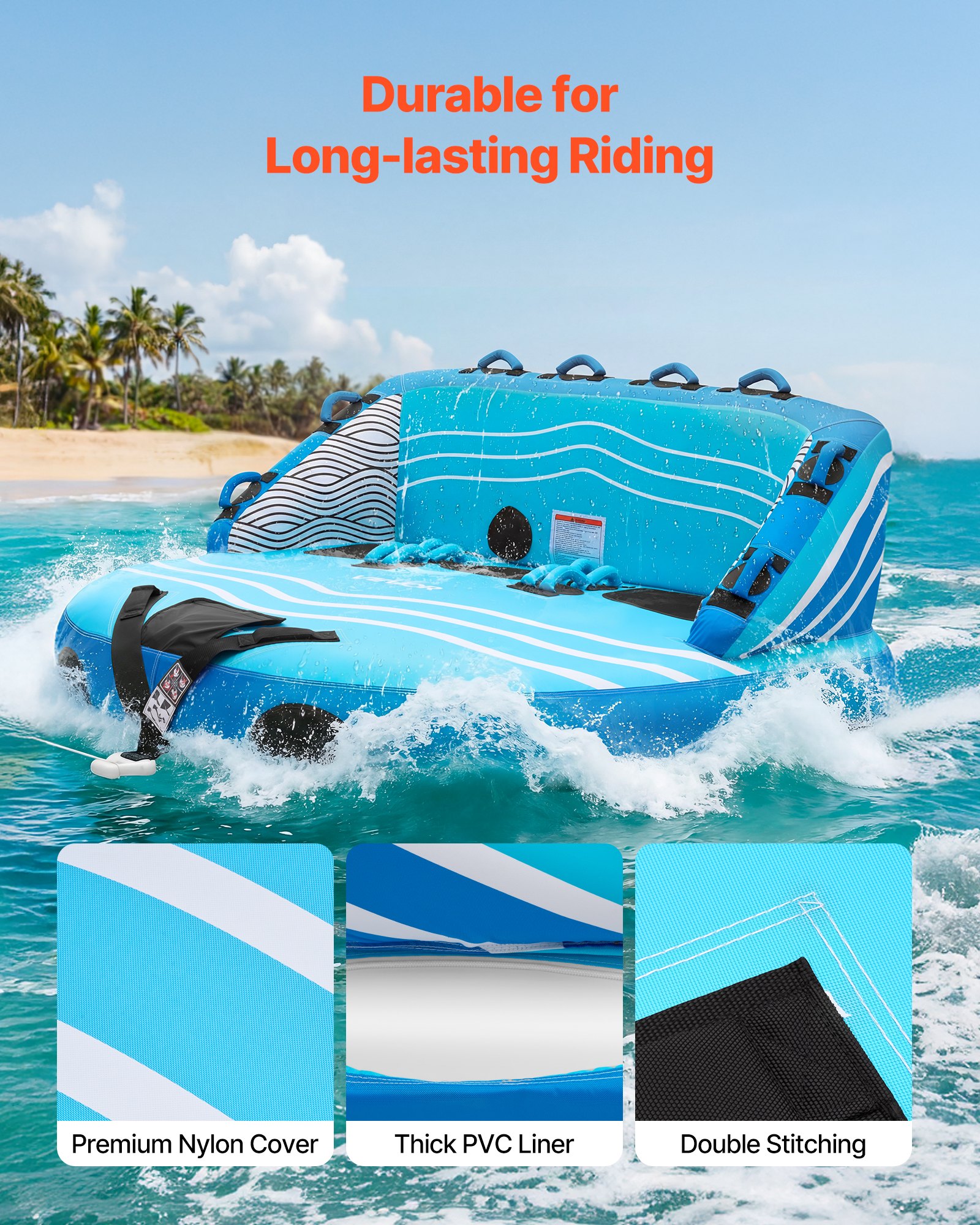 Towable Tubes For Boating, 3-Rider Inflatable Towable Tube For Boat To Pull, 510 Lbs Capacity Water Sports Boating Tubes - With Full Nylon Cover, Dual Tow Points, Safety Valve & Padded Handles