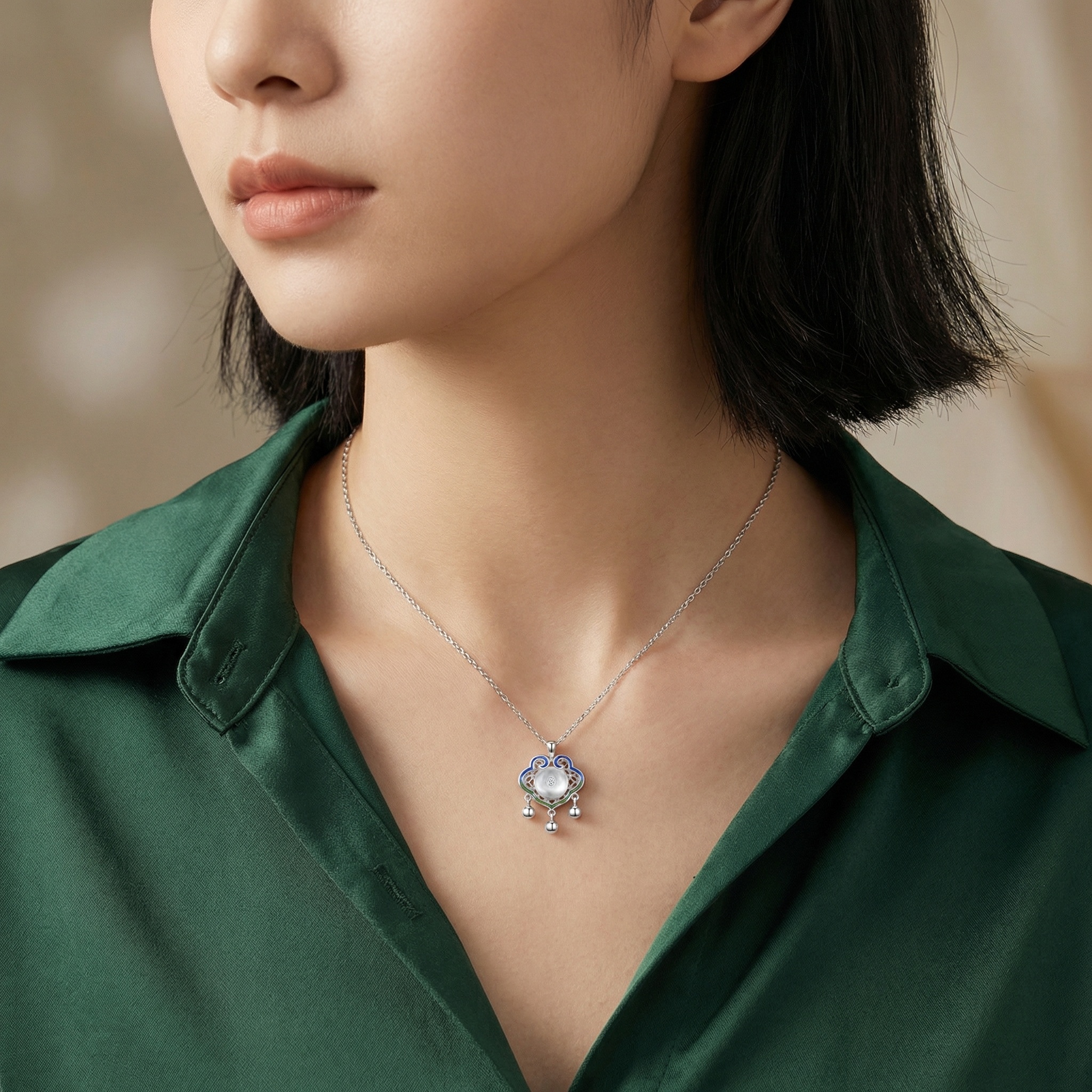 Sterling Silver Ruyi Pendant Necklace, picture 2 of 3