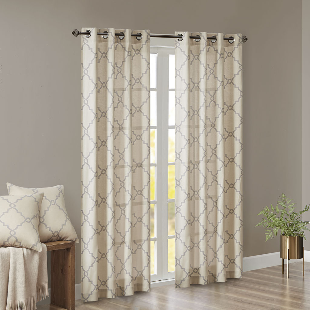Fretwork Print Grommet Top Window Curtain Panel Only 1 Pc Panel_voghion.com