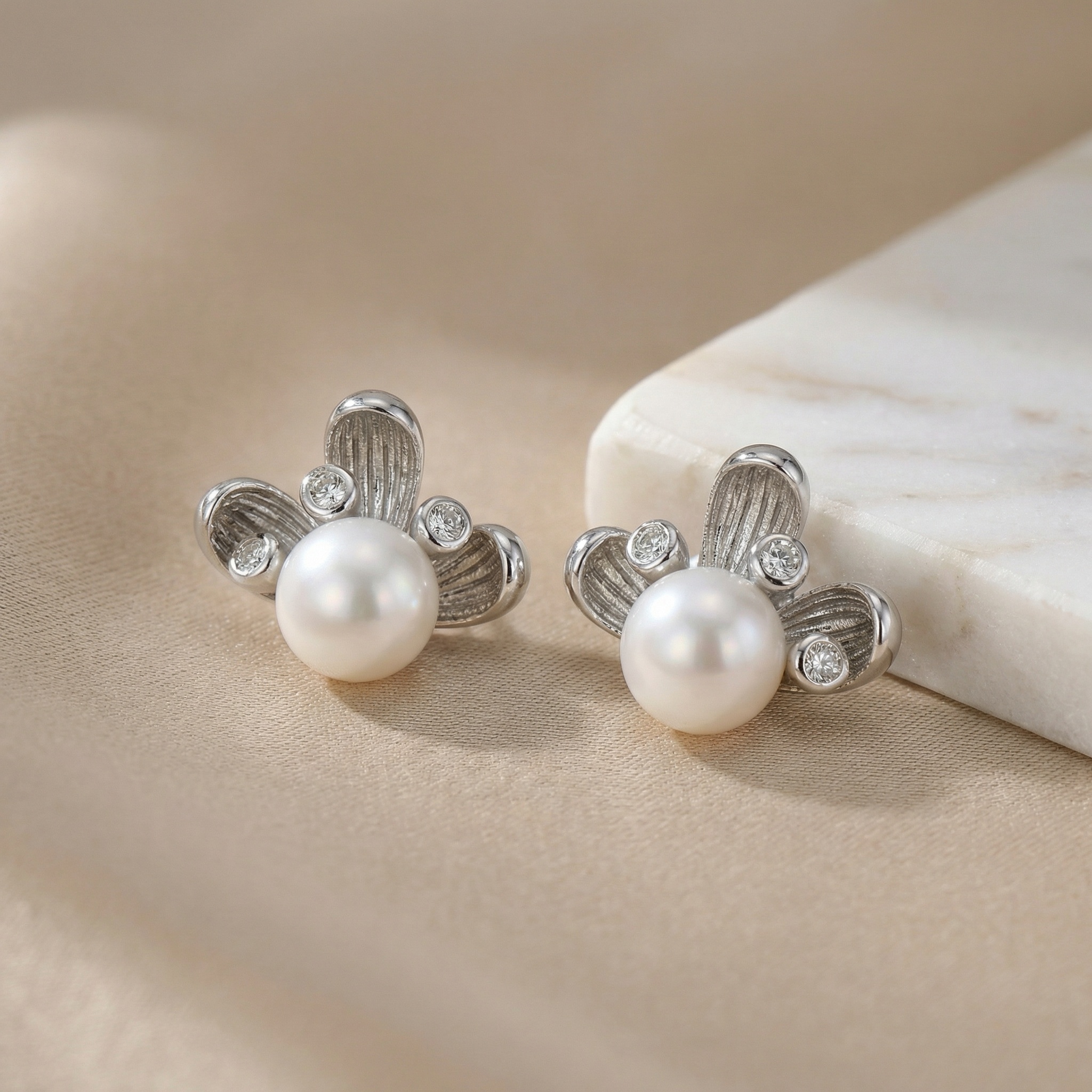 Sterling Silver Pearl Stud Earrings, picture 3 of 3