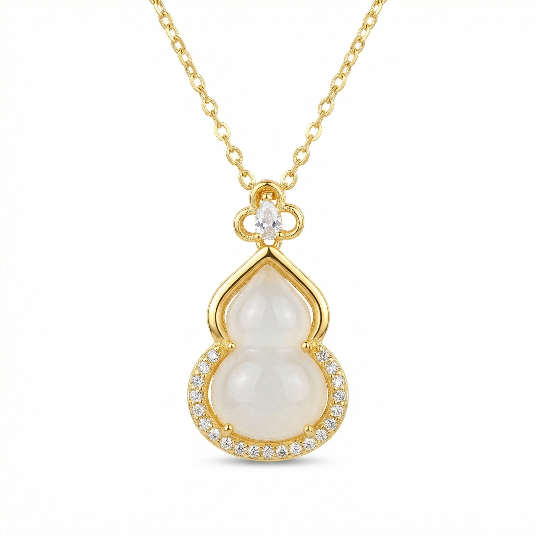 Sterling Silver Jadeite Double Gourd Necklace