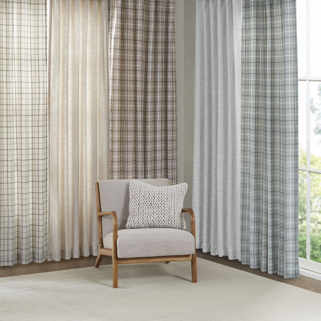 Plaid Rod Pocket And Back Tab Curtain Panel With Fleece Lining Natural 50x95 image 5