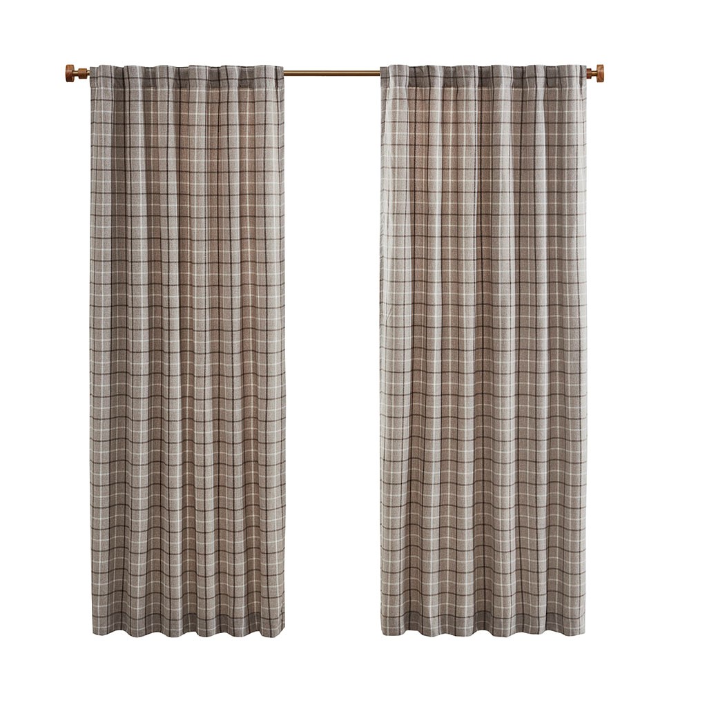 Plaid Rod Pocket And Back Tab Curtain Panel With Fleece Lining Brown 50x84 image 3
