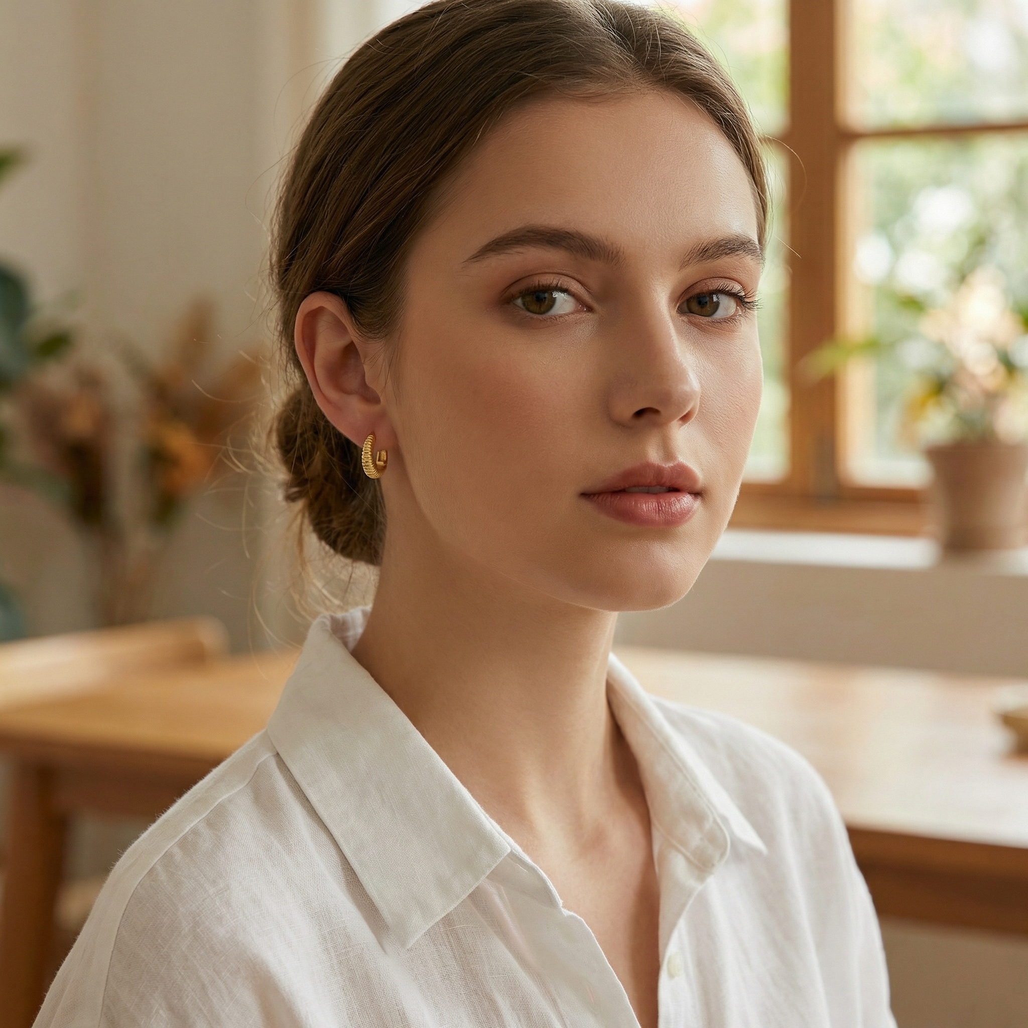 925 Sterling Silver Elegant Textured Ribbed Huggie Hoop Earrings for a Radiant Look  - Image 1