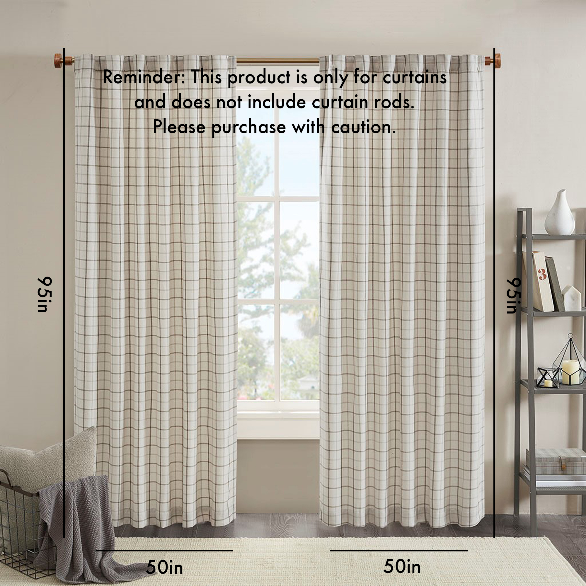Plaid Rod Pocket And Back Tab Curtain Panel With Fleece Lining Natural 50x95 image 3