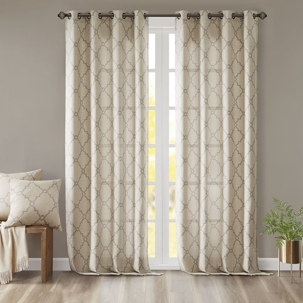 Fretwork Print Grommet Top Window Curtain Panel Only 1 Pc Panel_voghion.com