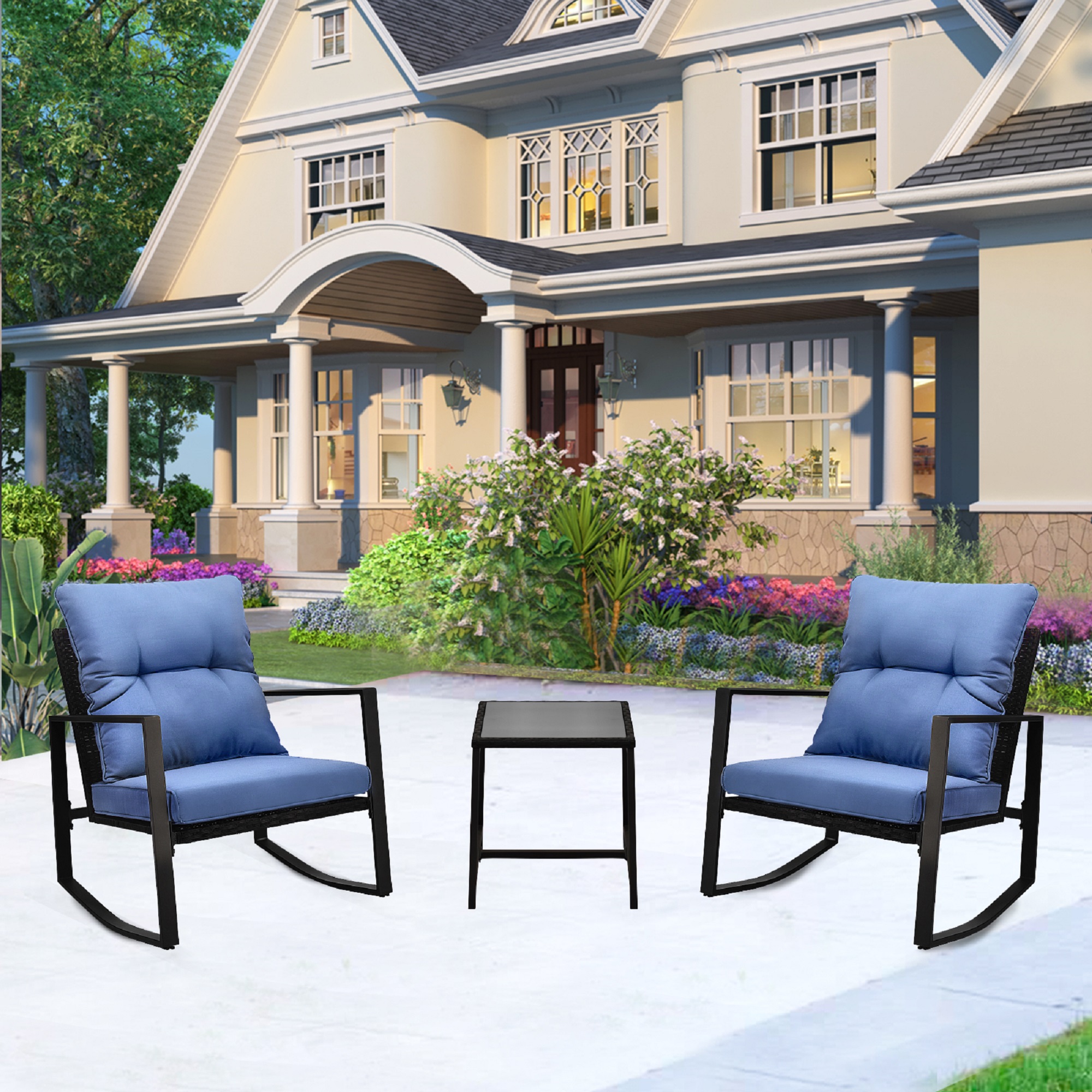 3-Piece Wicker Rocking Bistro Set