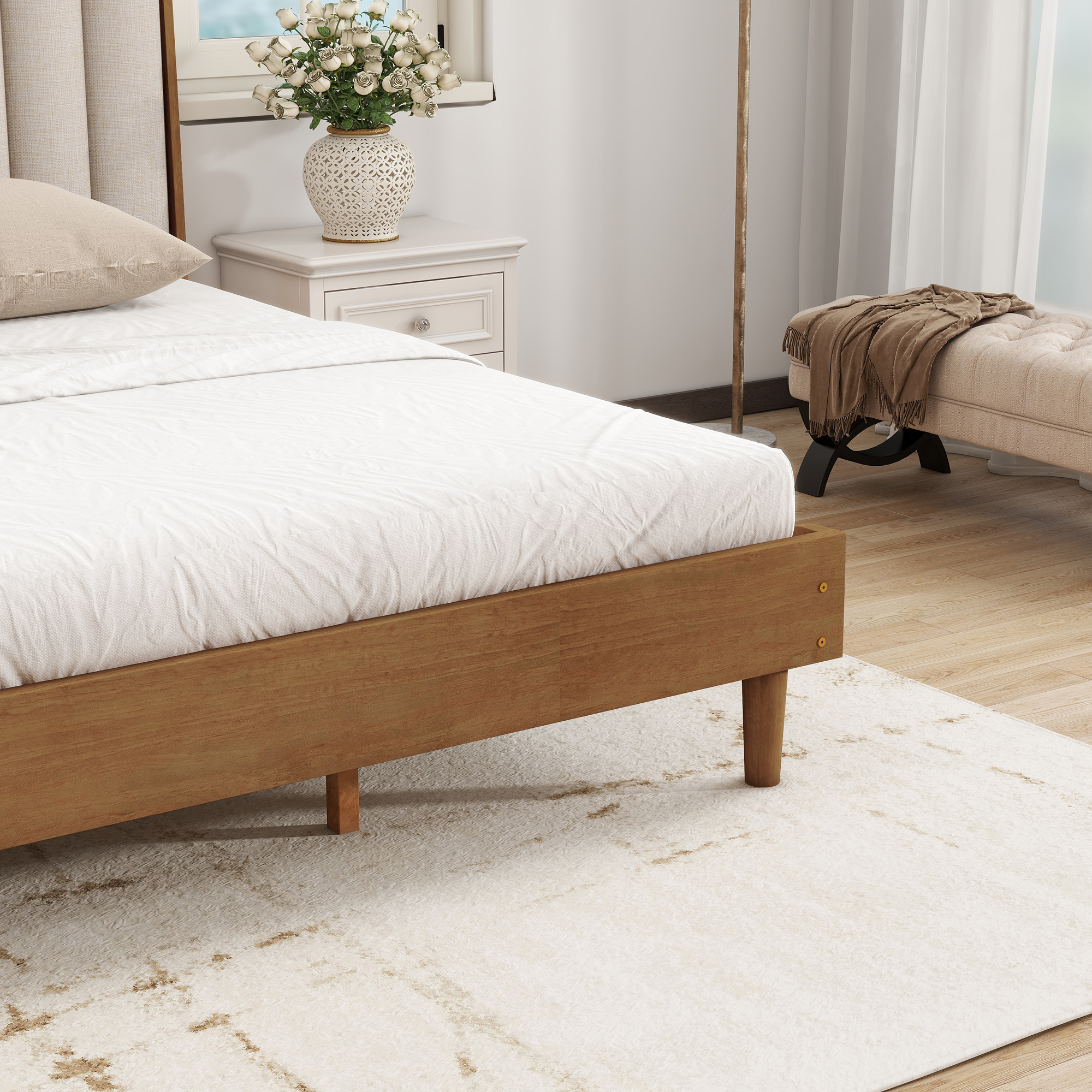 King Size Wood Bed with Piano Key Style Upholstered Headboard — photo 5