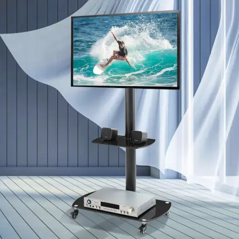 Mobile TV Stand with Wheels & Shelves