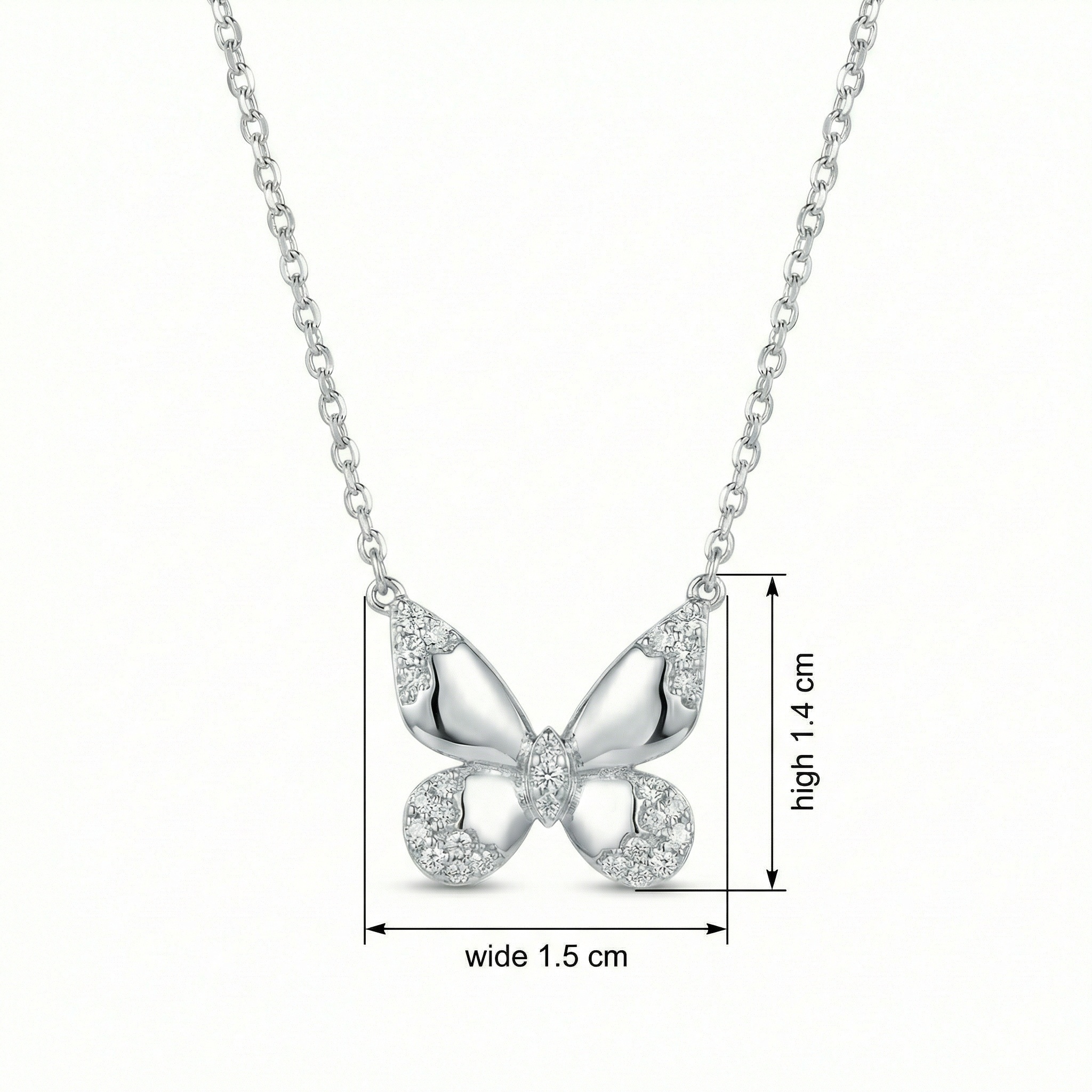 925 Sterling Silver Elegant Sterling Silver Butterfly Pendant Necklace with Round Cut Diamonds 