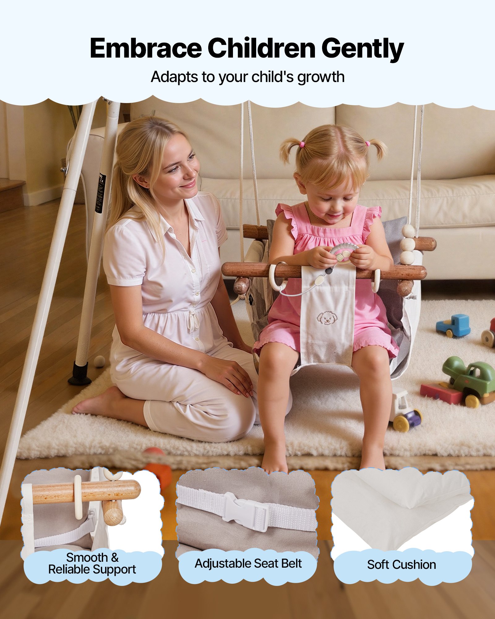 Toddler Swing And Jumper, 2 In 1 Swing Set And Bouncer, Soft Cushion With Foldable A-Frame Metal Stand, Heavy-Duty Thick Ropes, Easy To Install And Store, For Indoor Or Outdoor Play, Gray
