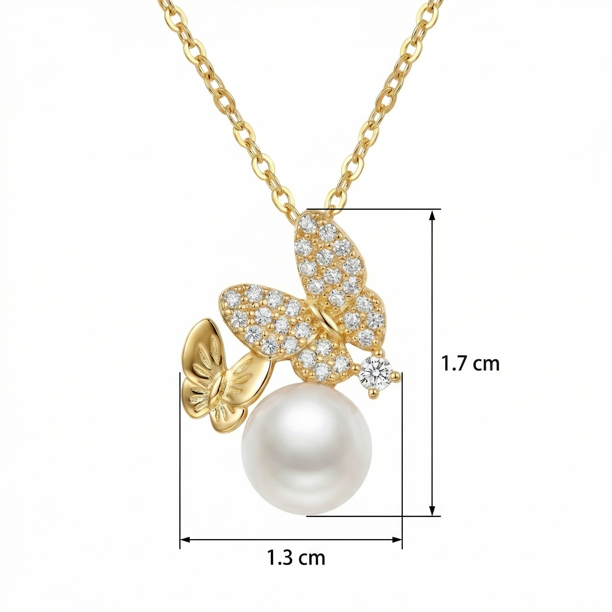 925 Sterling Silver Elegant Butterfly Pendant Necklace Featuring a Luminous Pearl and Shimmering Gemstones  - Image 1