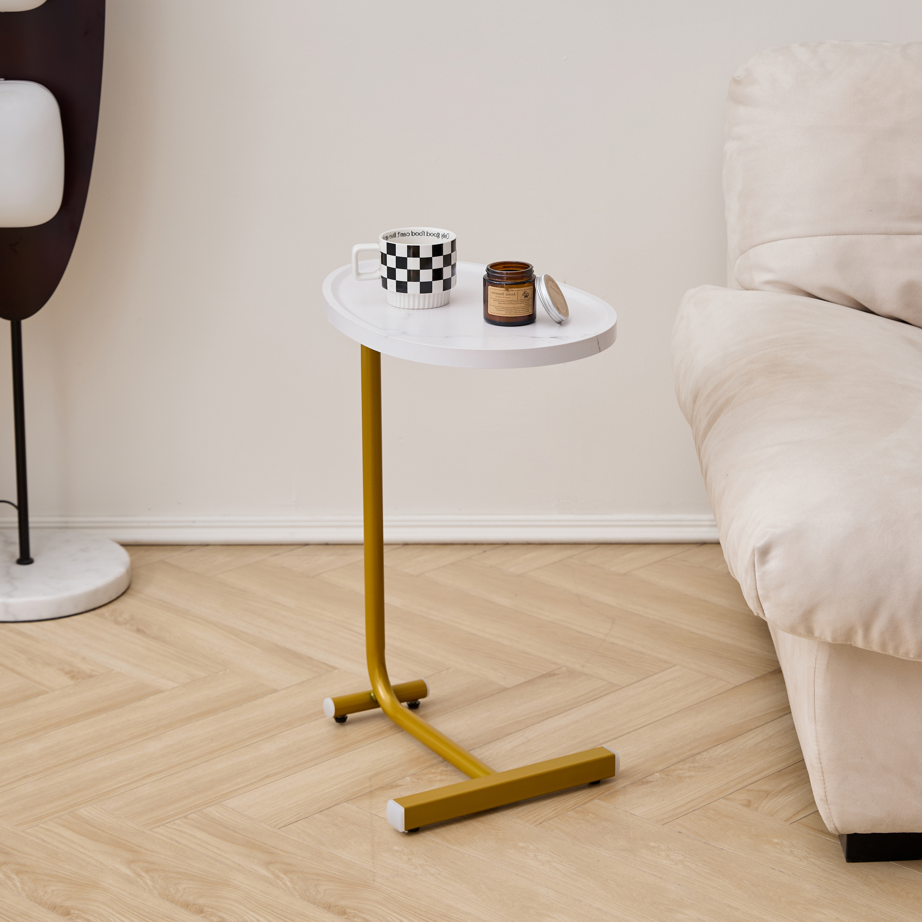 White C-shaped Side Table, Small Sofa Table For Cough, Bederoom - Image 1