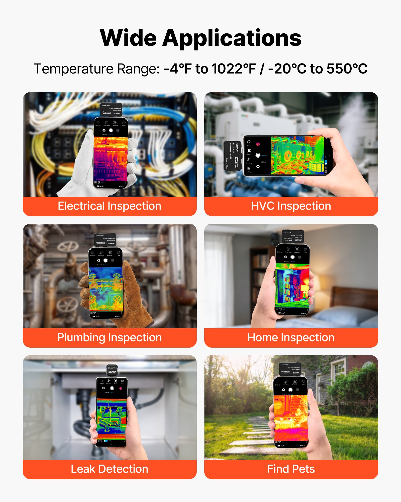 Thermal Imaging Camera For Android & IOS, 512 X 384 Super Resolution, 25HZ Refresh Rate Infrared Thermal Imager For Smartphones Tablets, 256 X 192 IR Resolution, -4°F-1022°F & 6 Color Palettes