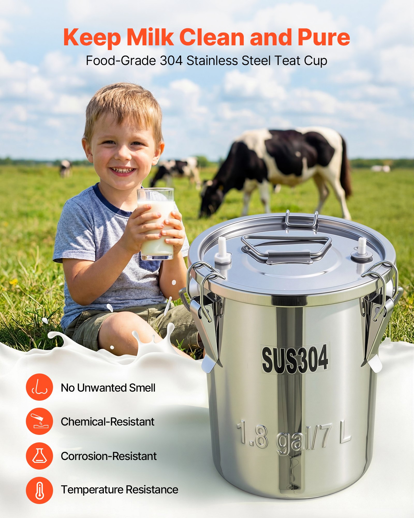 Goat Milking Machine, 1.8 Gal / 7 L Food-Grade Stainless Steel Bucket, 4 Teat Cups For Cows And Goats, With 8000 MAh Rechargeable Battery, Electric Pulsation Milking Machine Portable Milker