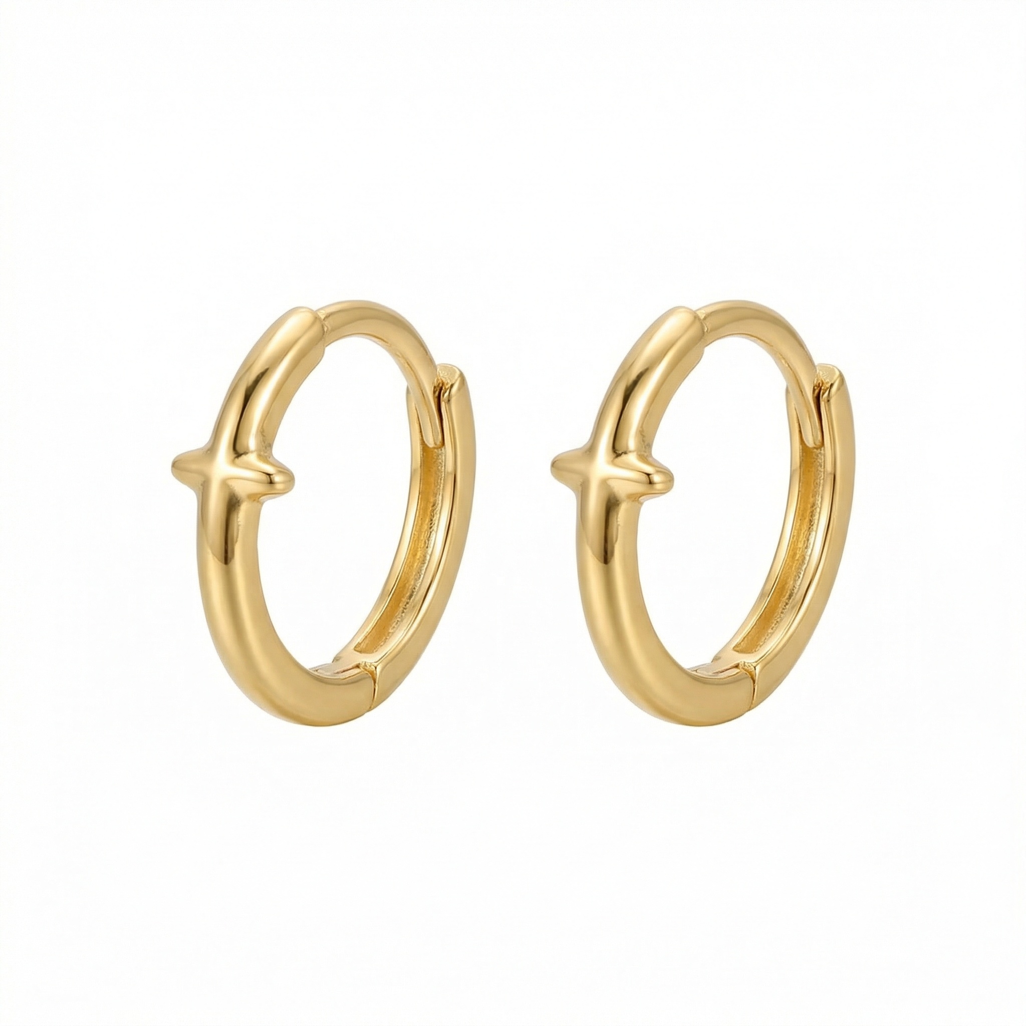 Sterling Silver Cross Huggie Hoop Earrings