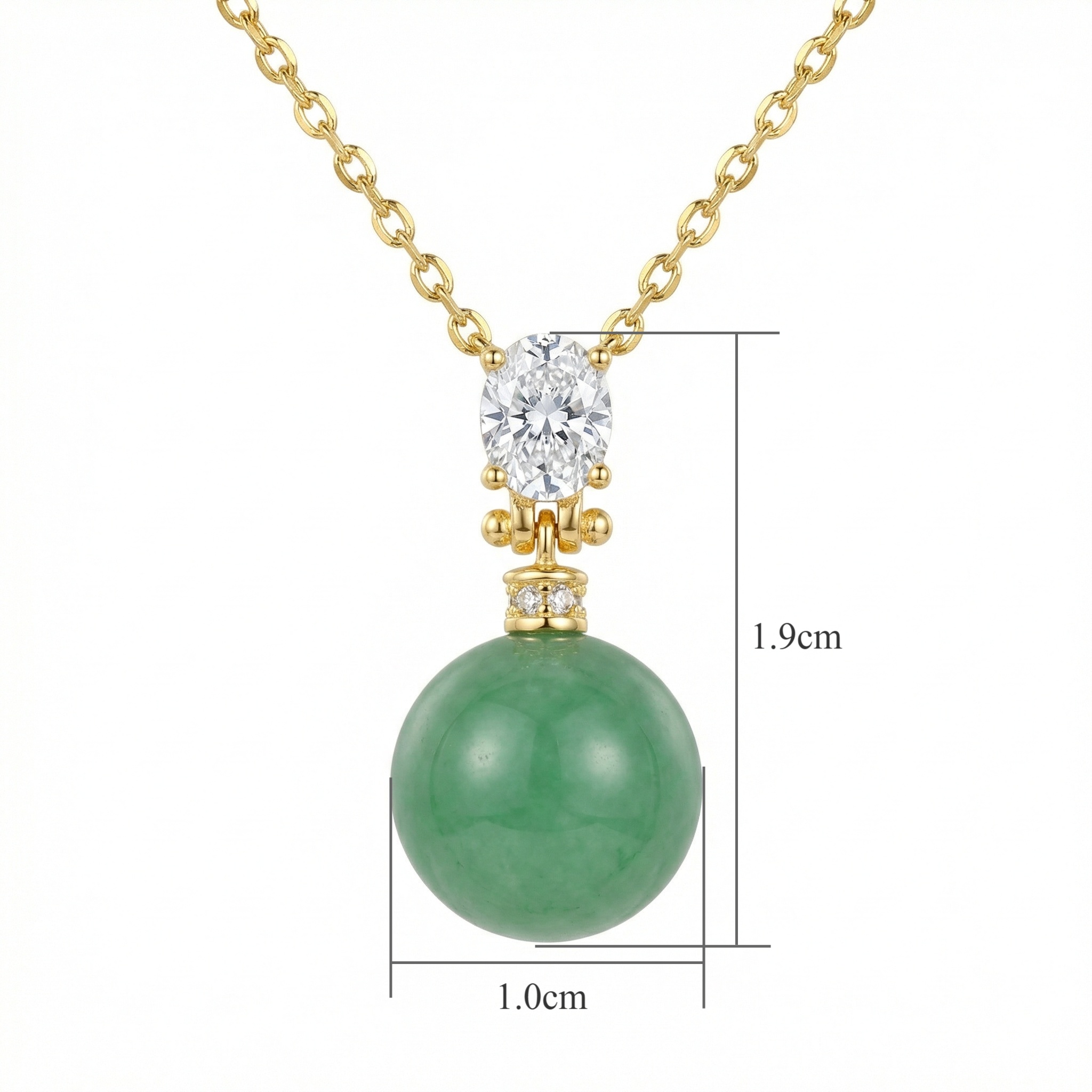 925 Sterling Silver Elegant Green Jade Sphere Pendant with Oval Gemstone Accent 