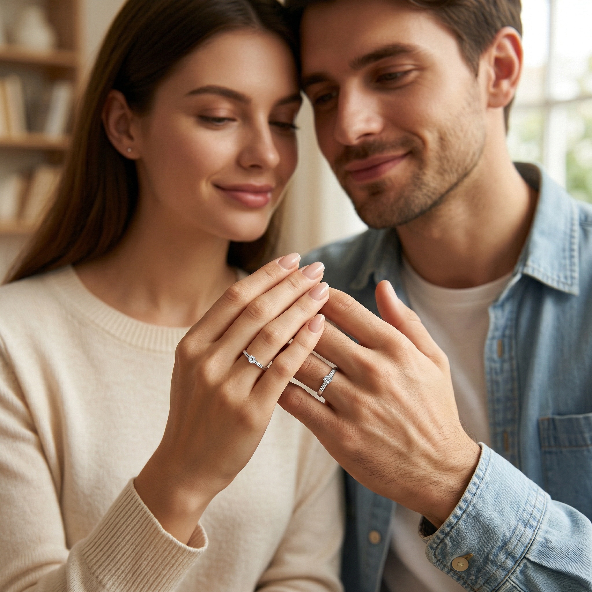 925 Sterling Silver Elegant Matching Adjustable Solitaire Rings for Couples