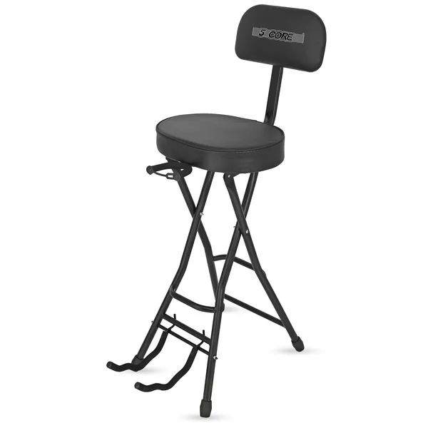 5Core Guitar Stool Adjustable Backrest Piano Chair 3.15" Padded Seat Music Stand