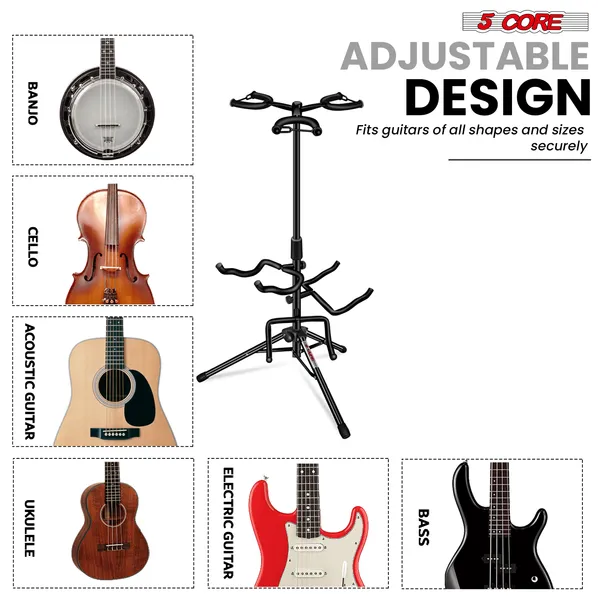 5 Core Guitar Stand Adjustable Triple Guitars Stands Floor W Neck Holder For Acoustic Electric Bass - GSH 3N1