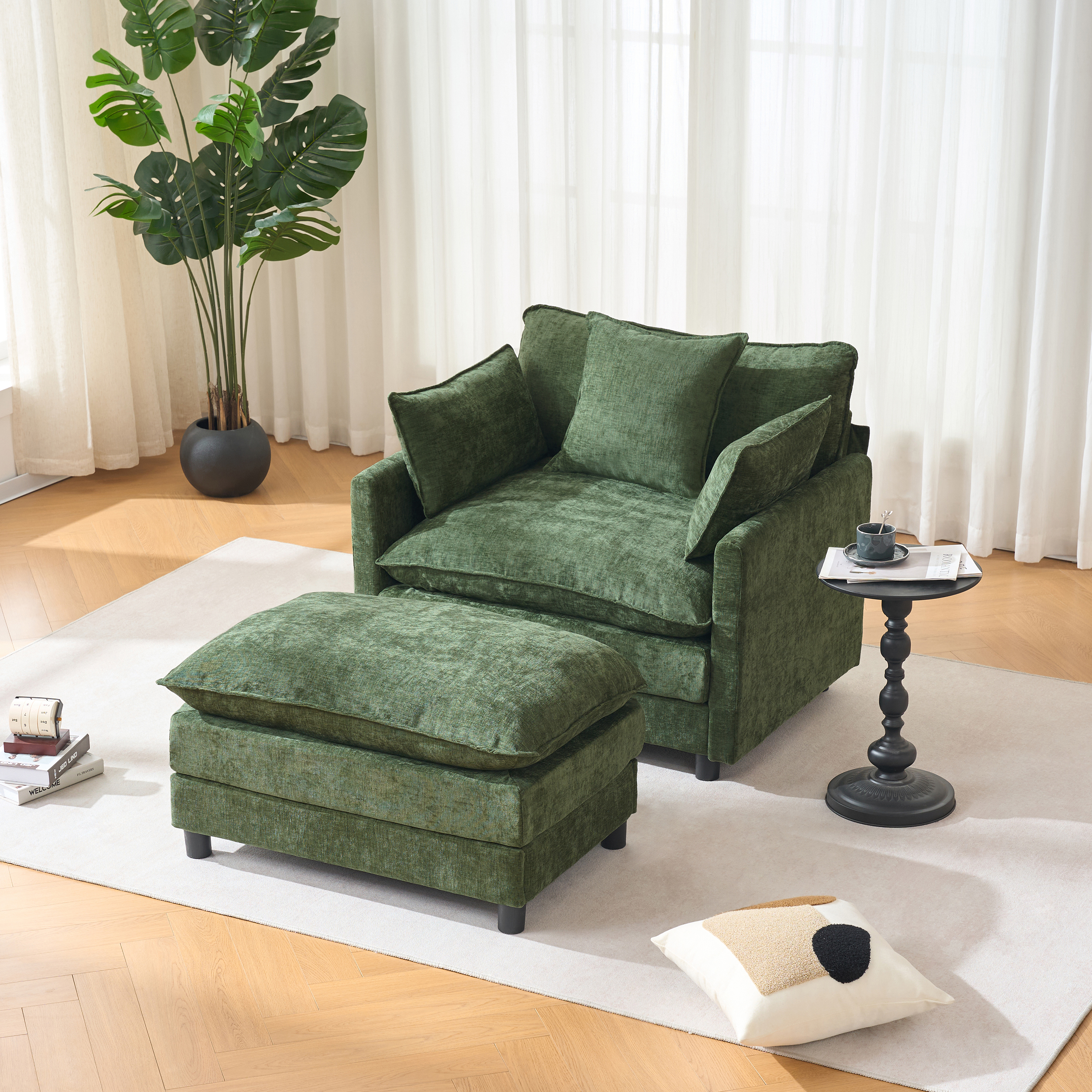 Chenille Accent Chair with Ottoman, picture 3 of 4