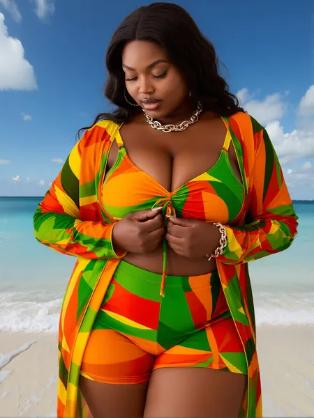 Plus Size Multi-Color Patchwork Printed V-Neck Camisole Boxer Shorts Slim Fit Covering Women's Beach Vacation Swimsuit Three-Piece Set