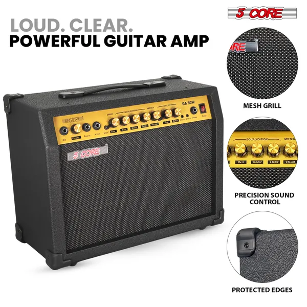 5 Core Guitar Amp 50 Watt Electric Amplifier W Built In 8" Speaker Portable Mini Amps W Aux