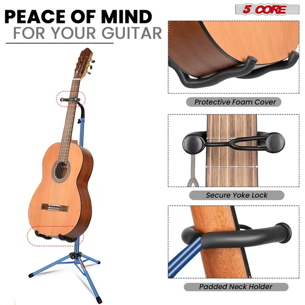 5 Core Guitar Stand Floor Adjustable Heavy Duty W Neck Holder For Acoustic Electric Classic Bass - GSH HD D-BLU