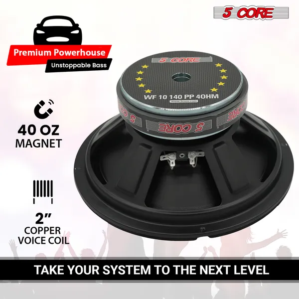 5 Core 10 Inch Woofer Pair 300W Car Audio Subwoofer 4 Ohm Impedance Replacement Deep Bass Sub W 40 Oz Y30 Magnet Poly Cone Rubber Surround For Vehicle Sound System - WF 10 140 PP 4OHM 2PCS