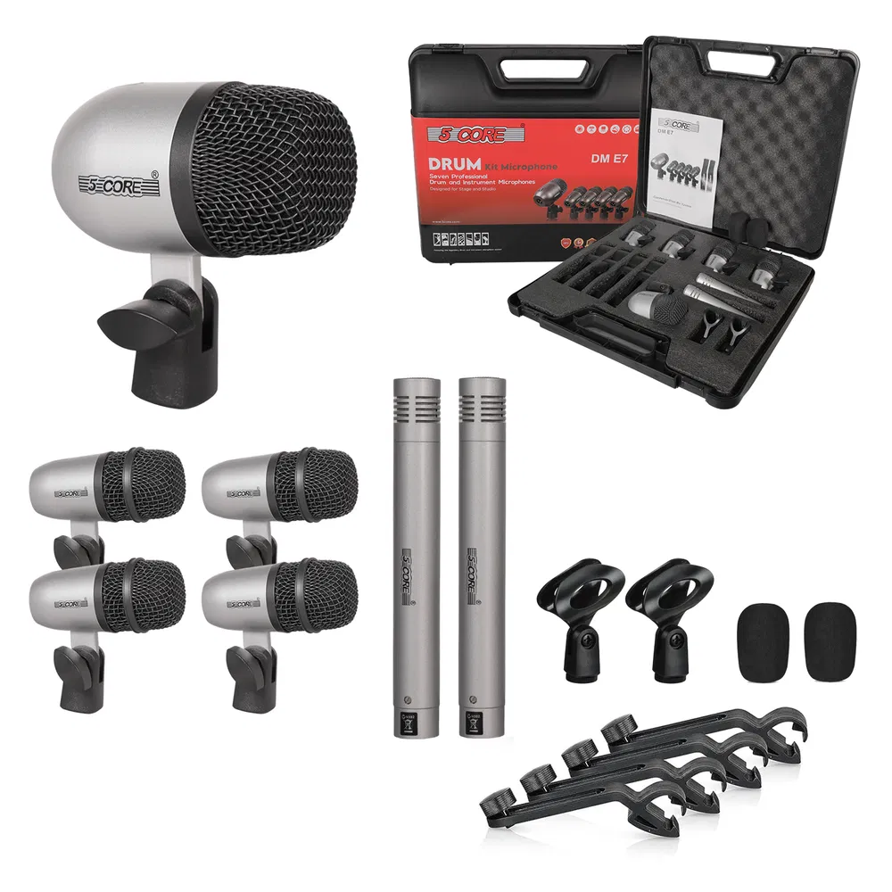 5 Core Drum Microphone Kit 7Pc All Metal Drummer Mics Tom/Snare & Cymbals Wired Instrument Drums Set image 8