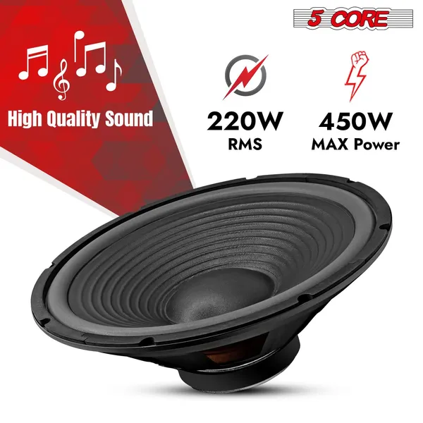 5 Core 15 Inch Subwoofer 450 Watt Car Audio Sub Woofer 4 Ohm Pair W Deep Bass Replacement Component Loud Speaker For Auto Truck Vehicle -WF 15 140 4OHM 2PCS