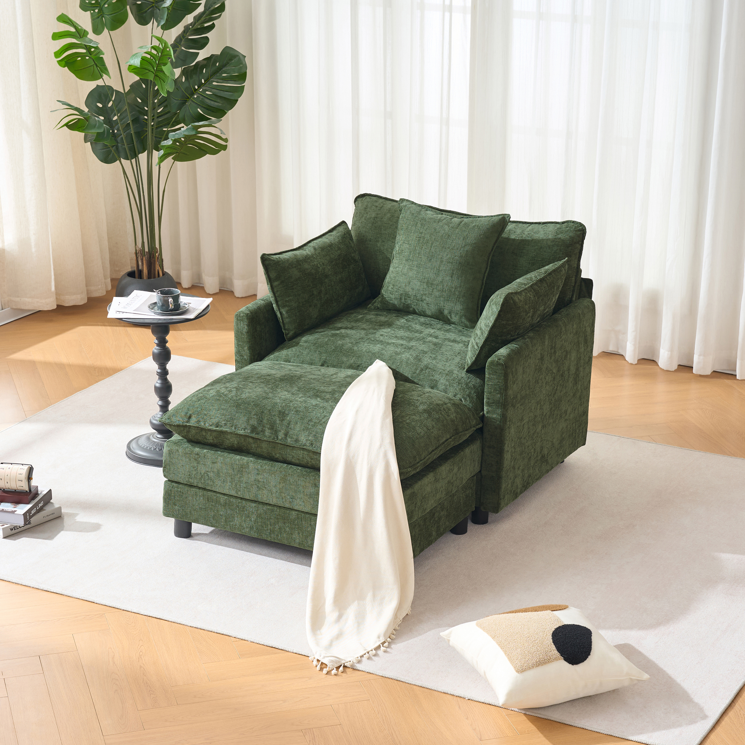 Chenille Accent Chair with Ottoman