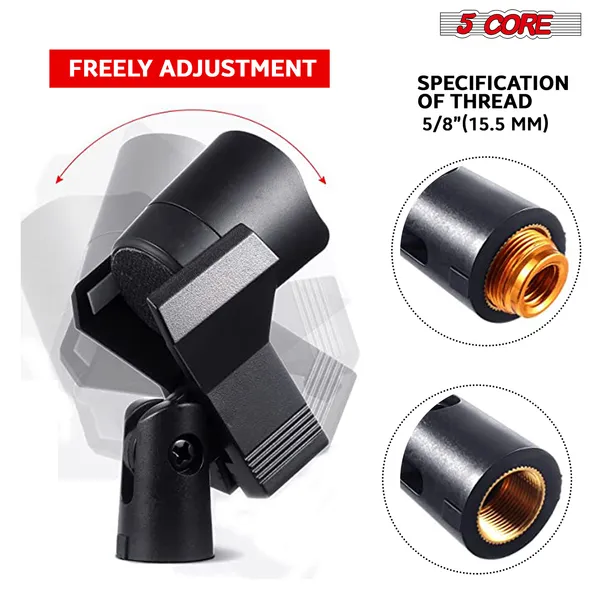 5 Core Microphone Clip Holder 6 Pieces Multi Pack With Screw Adapters 5/8 To 3/8 Inch