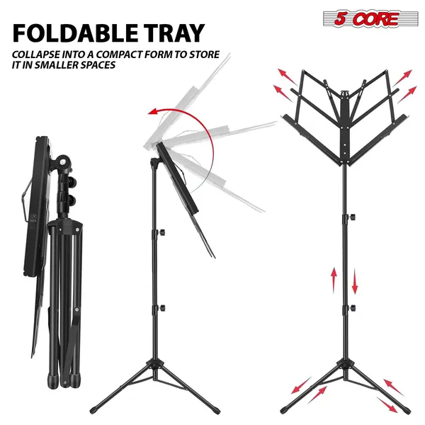 5 Core Music Stand Adjustable Desktop Book Stands Portable Sheet Holder All Metal Foldable Bookstand - MUS FLD BLK
