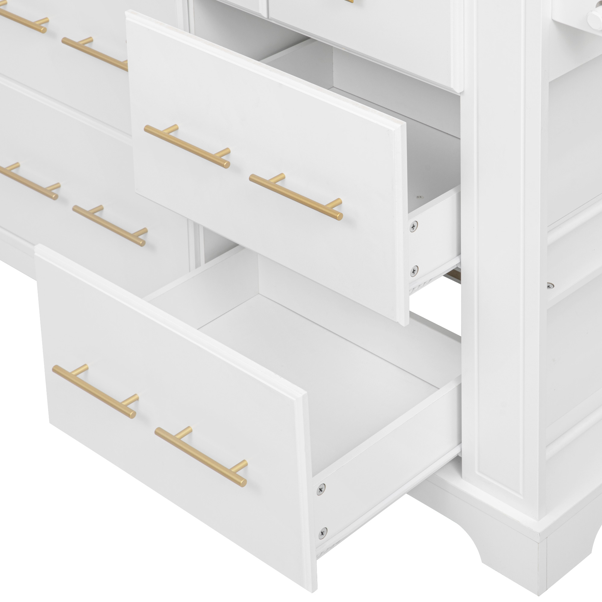 Kitchen Island With 6 Drawers And Drop Leaf And Power Outlet White_voghion.com