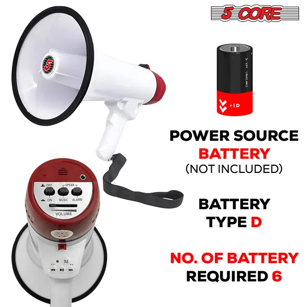 5 Core Megaphone 50W Bull Horn PA Speaker W 300M Range Loud Siren Voice Amplifier Portable