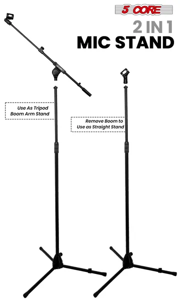 5 Core Mic Stand Adjustable Microphone Stands Floor W 180° Rotating Telescoping Metal Boom Arm