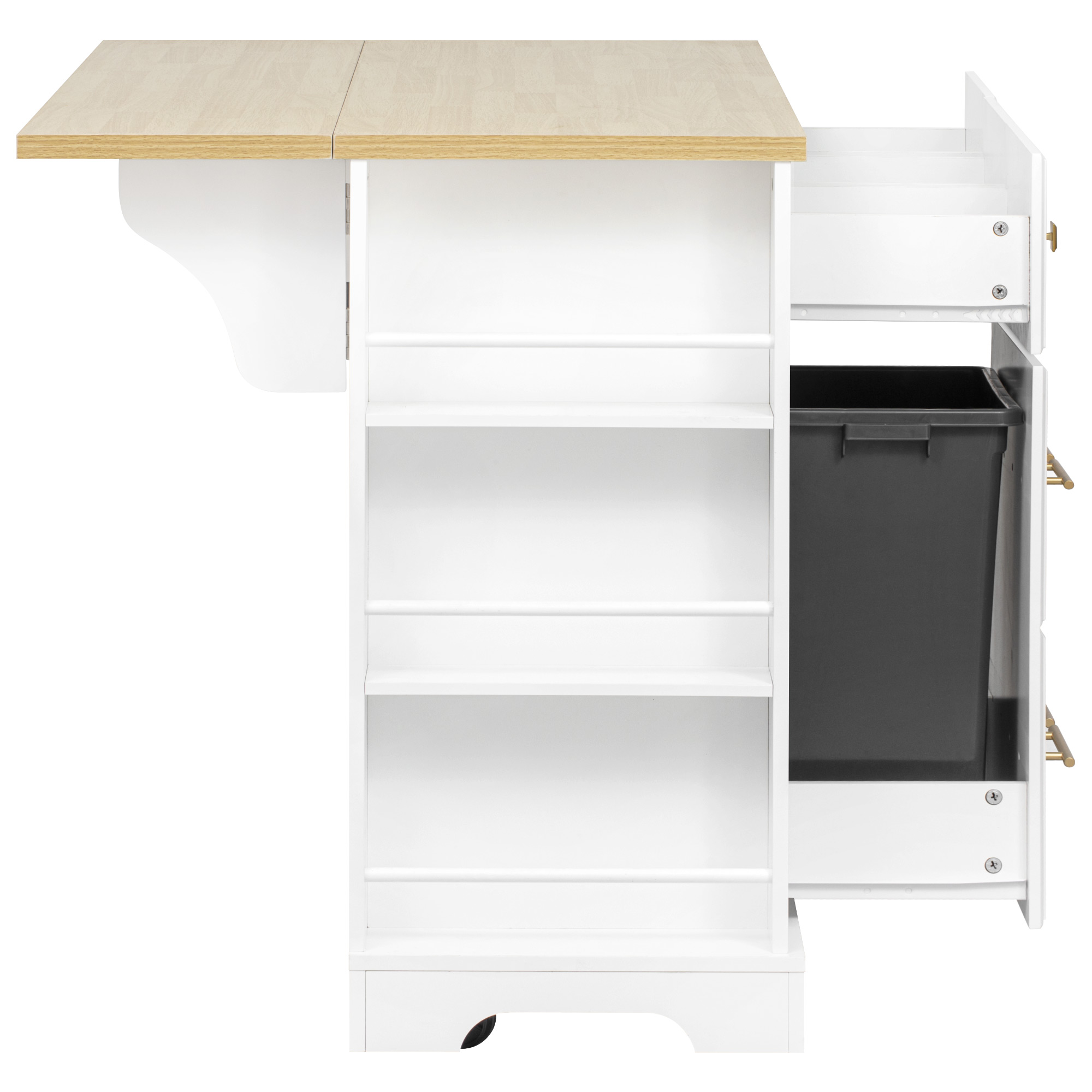 Kitchen Island With 6 Drawers And Drop Leaf And Power Outlet White_voghion.com