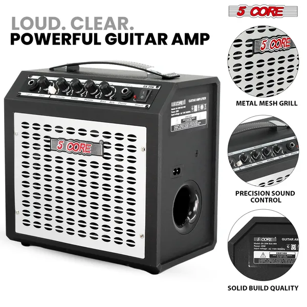 5 Core Guitar Amp 20W Electric Portable Mini Amplifier W Built In 6.5" Speaker Aux Headphone Jack