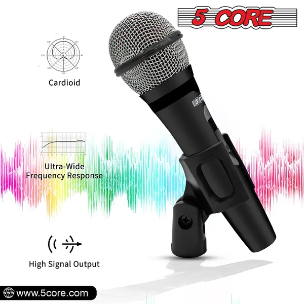 5 CORE Microphone Dynamic Vocal Handheld Mic Cardioid Unidirectional Microfono W On Off Switch + XLR Audio Cable For Singing Karaoke Public Speaking & Parties - PM 600
