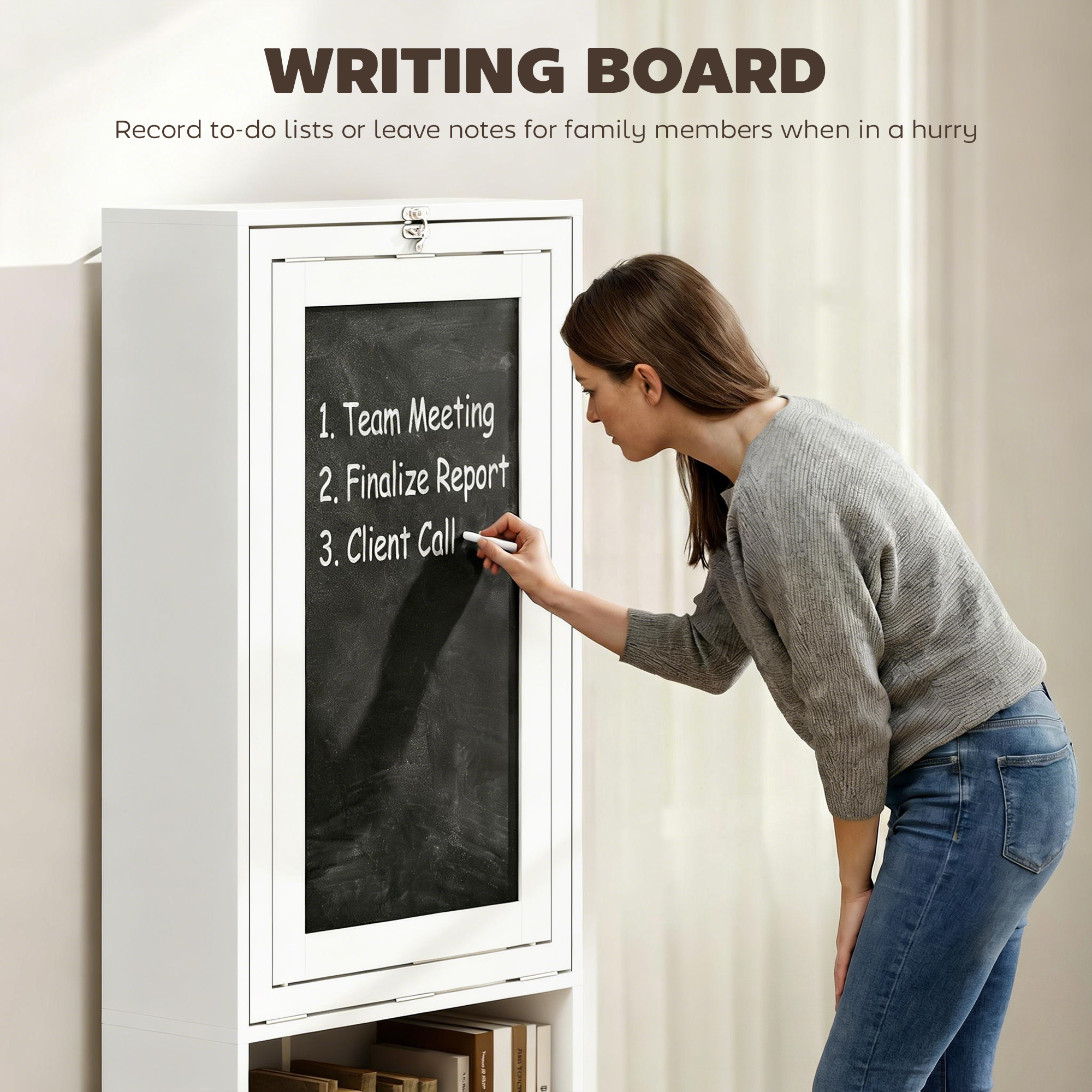 Fold-out Convertible Office Desk, Wall Mount Computer Desk with Blackboard and Side Shelf, White image 13