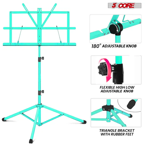 5 Core Music Stand Adjustable 57" Desktop Book Stands Sheet Holder All Metal Portable Bookstand